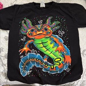 Source Unknown Black Kids Tee with Neon Axolotl Graphic
